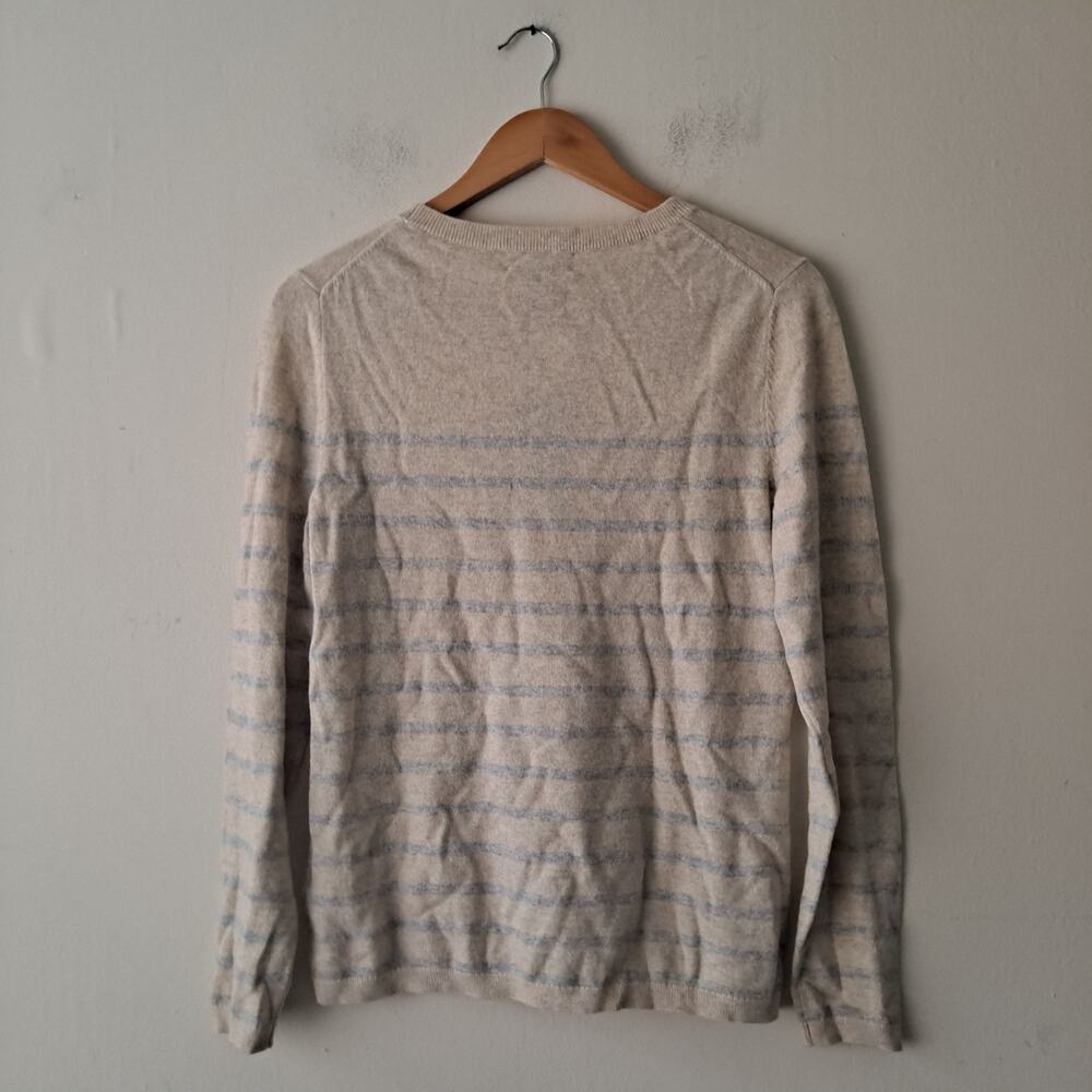 NWT Lands' End Sandshell Stripe Cashmere Sweater Tan & Gray Women's Size L 14-16 - Picture 4 of 11